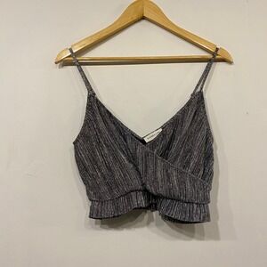 Sugar + Lips Metallic Silver Pleated Wrap Crop Top Shimmer Cami Small